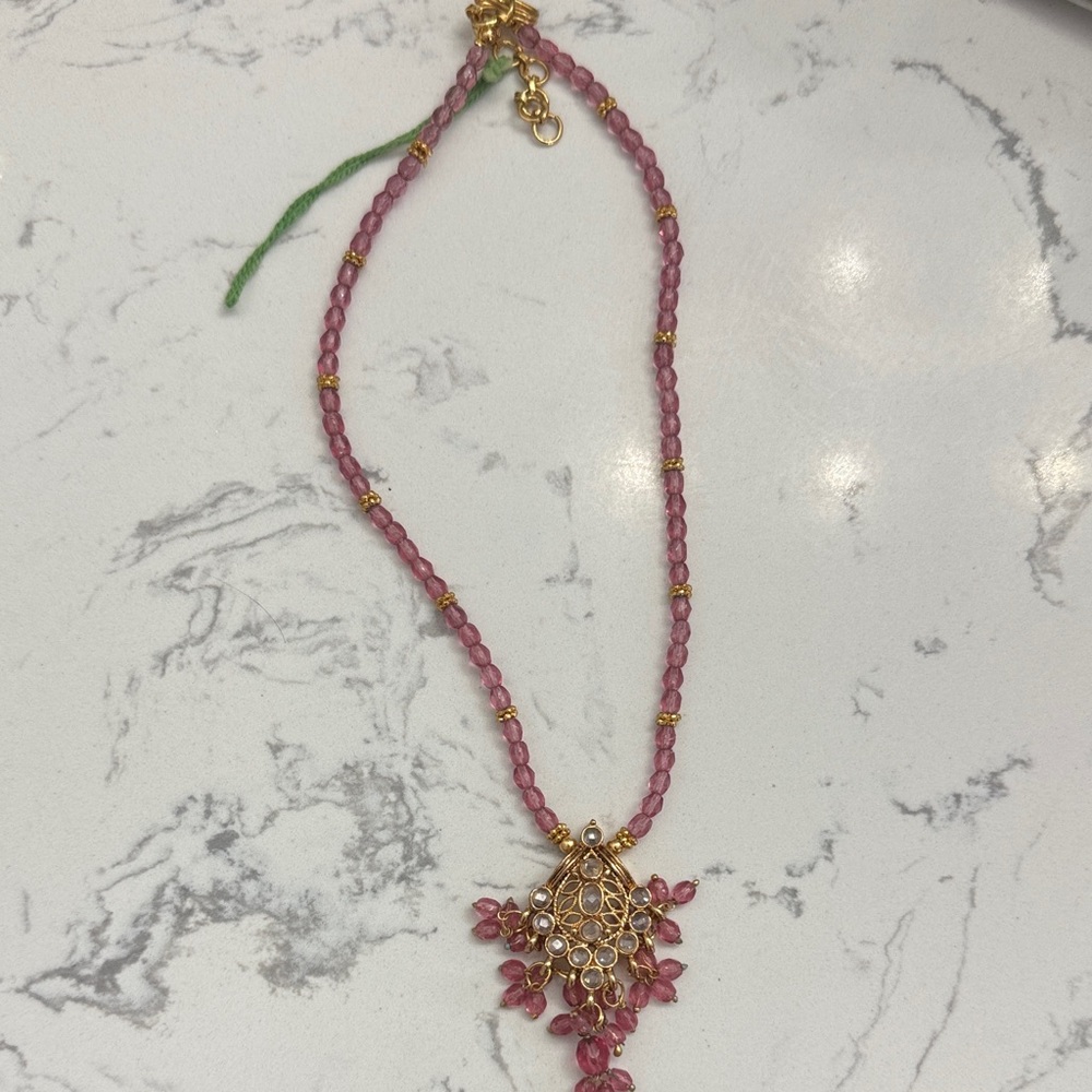 Pink and clear bead/gem Indian necklace